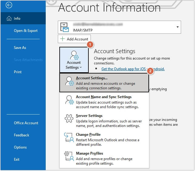 click setting option in outlook