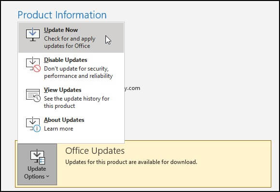 Update MS Outlook