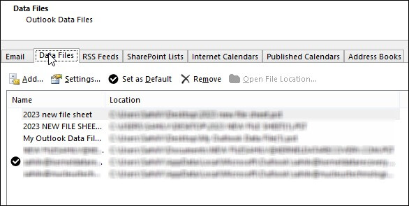 Check the size of Outlook data files