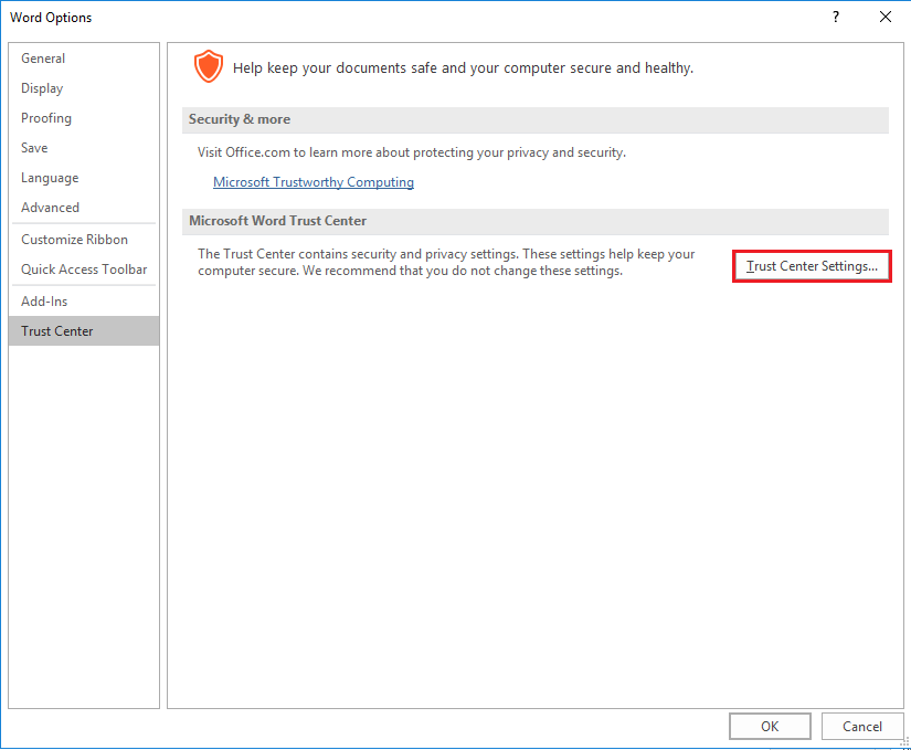 Outlook attachment settings for MS Office files