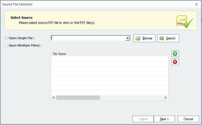 Source File Selection wizard