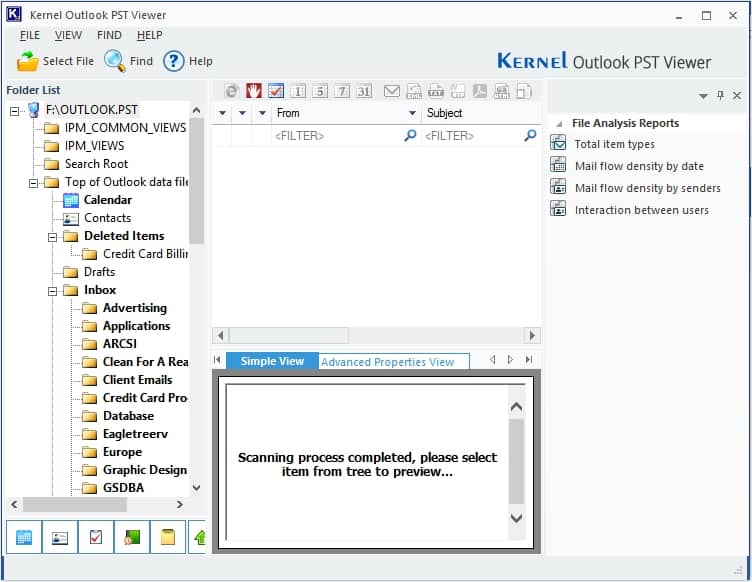 PST file items in preview