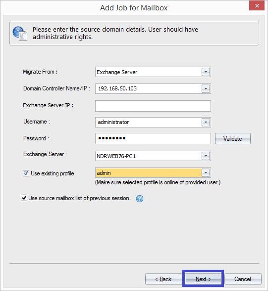 Exchange Server details