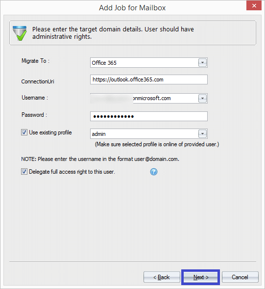 Select Office 365 as a destination