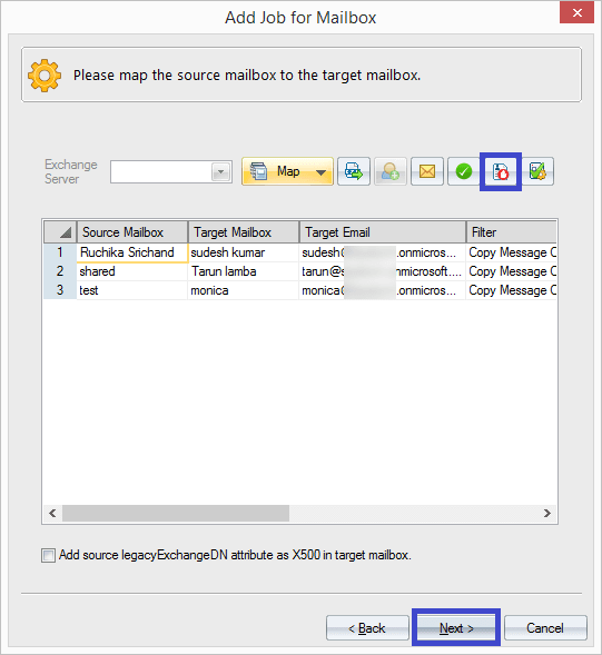 Map the source mailboxes with target mailboxes