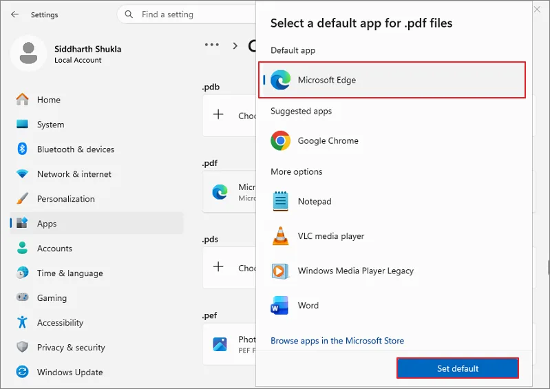 to find pdf file extension select Microsoft Edge