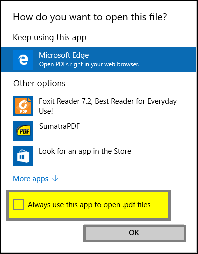 select Edge to make it default PDF reader