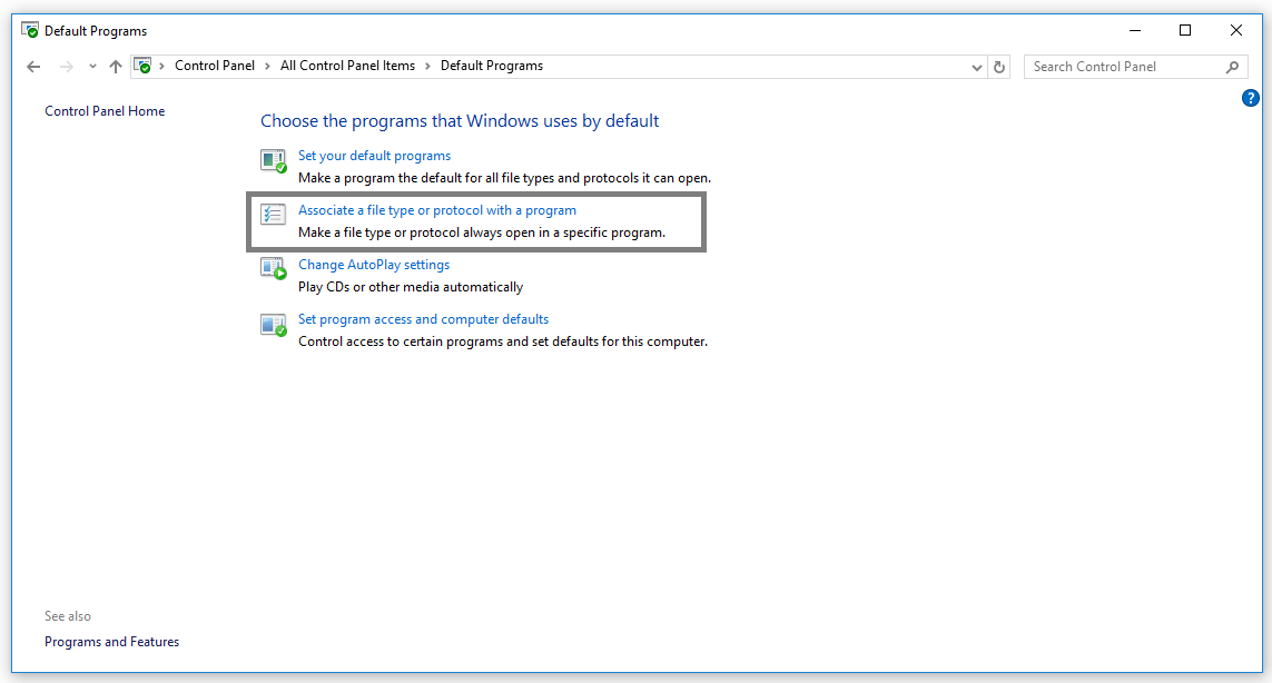 Associate a file type or protocol with a program