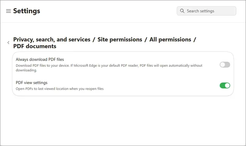 turn off Always download PDF files