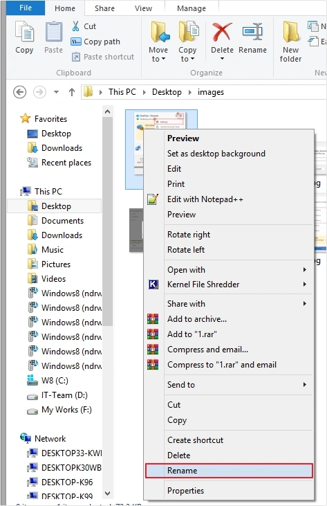 click on rename