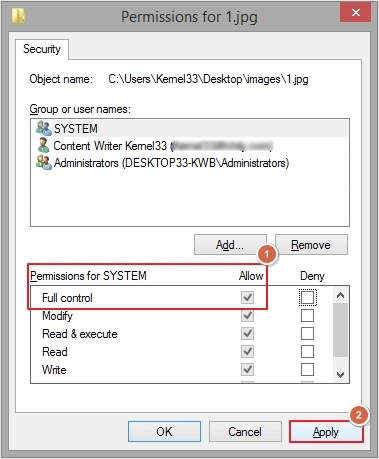 allow all permissions then click apply