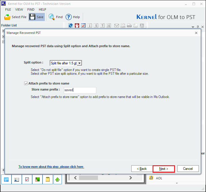 Split large PST file