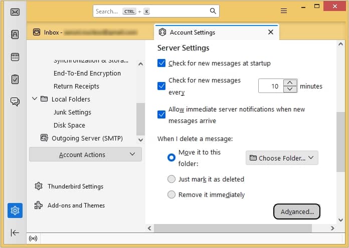 In Server Settings category, click the Advanced 