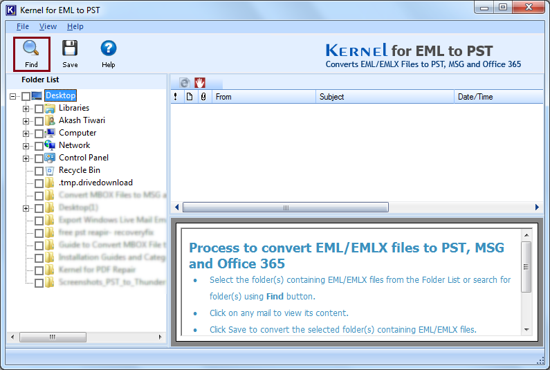 Launch EML file to PST Converter tool