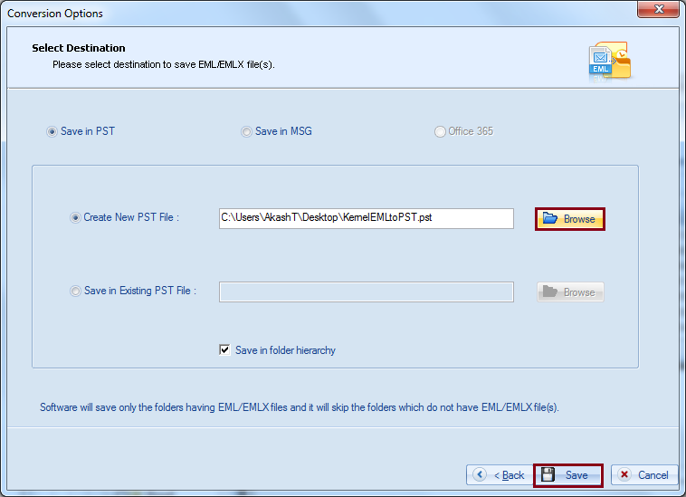 Select file format to save data