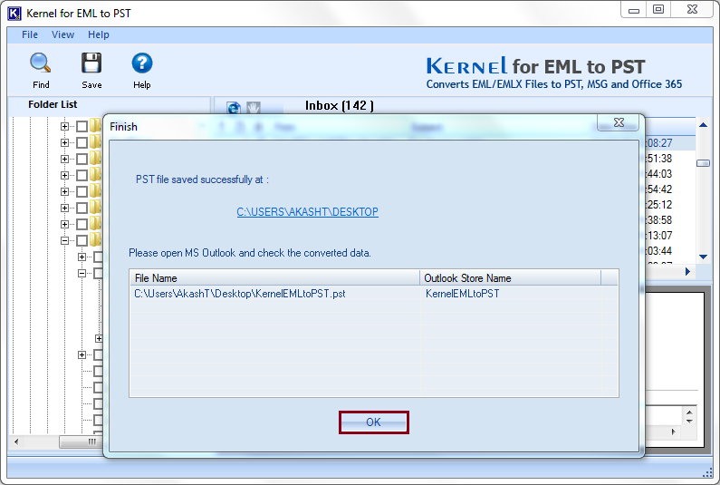 EML files are successfully saved in PST