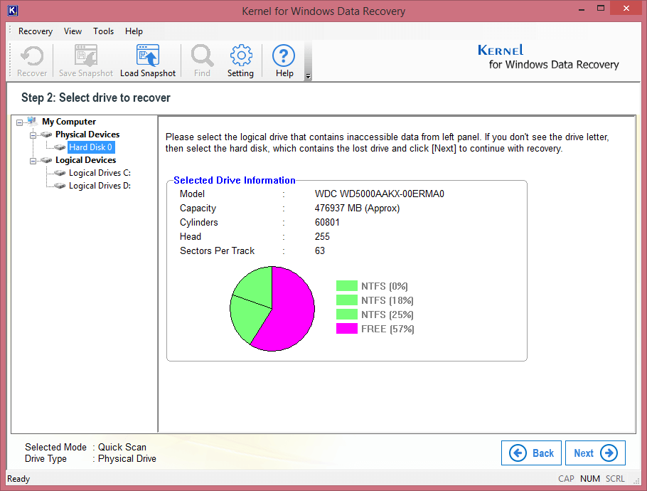 Select the affected hard disk