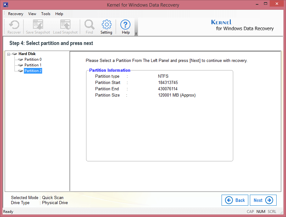 select the partition to be recovered