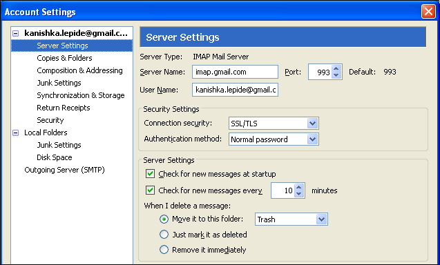 Select Server Settings