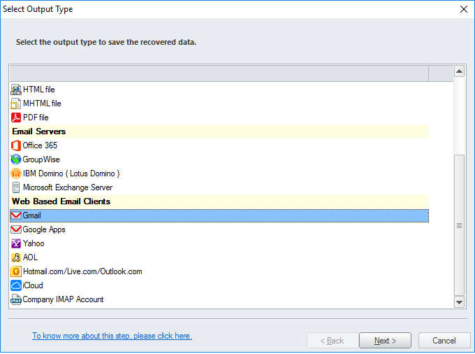 Choose the file format as Gmail to save