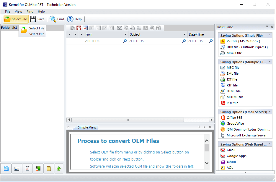 Launch OLM to PST converter