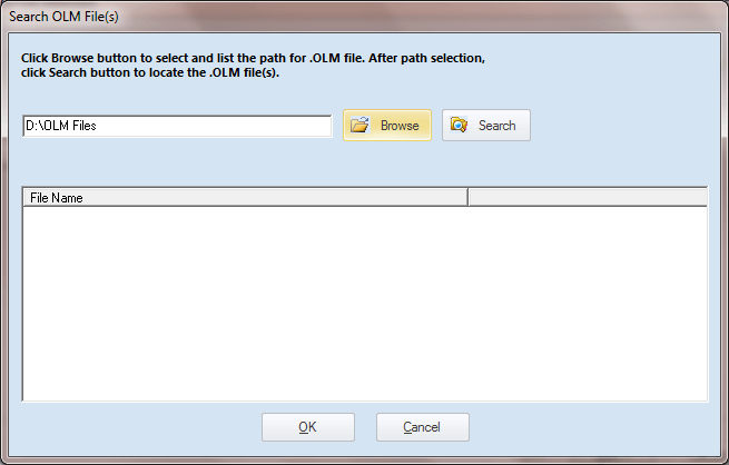 Search OLM file on your system