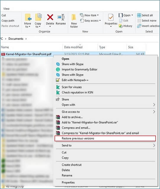 Restore the file to its previous version