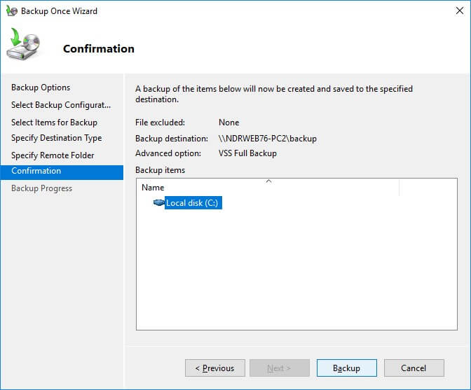 Exchange backup confirmation - Windows Server
