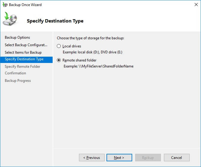 Destination for Exchange backup