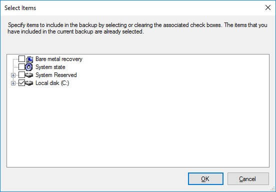 Select Volumes for Exchange backup