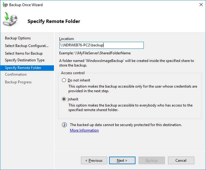 Specify Remote folder for Exchange backup