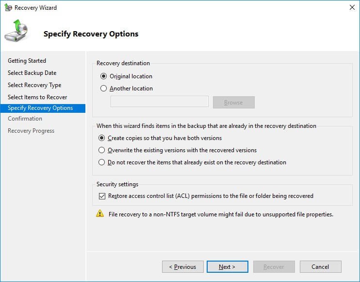 Recover exchange data to original location