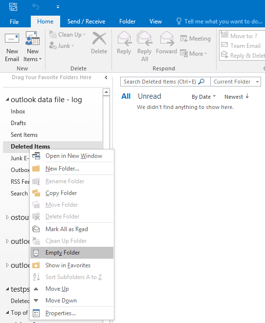 right-click on the Deleted items folder