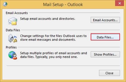 Open Control Panel and select Data Files