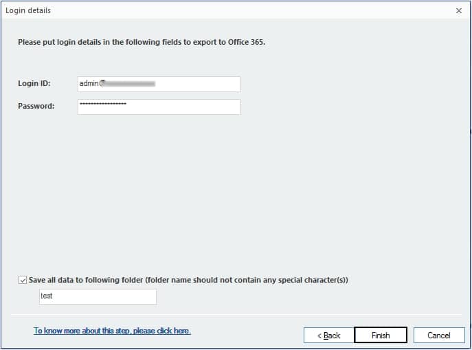 Login details page of Office 365