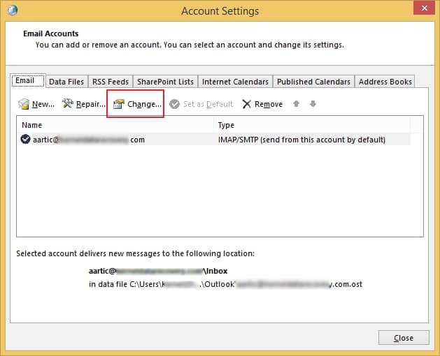 Change in the Account Settings