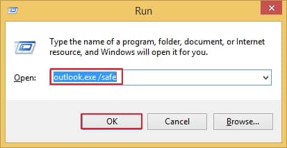 open MS Outlook in safe mode