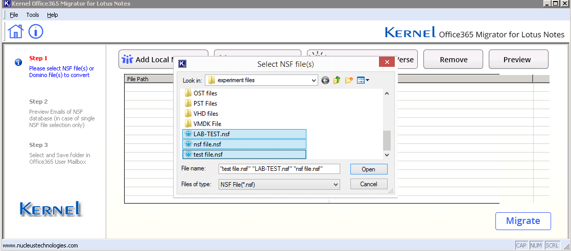Select NSF file to migrate