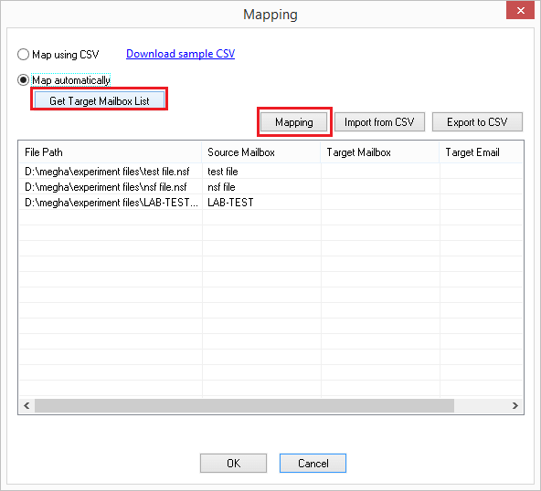 Select NSF file and click mapping option