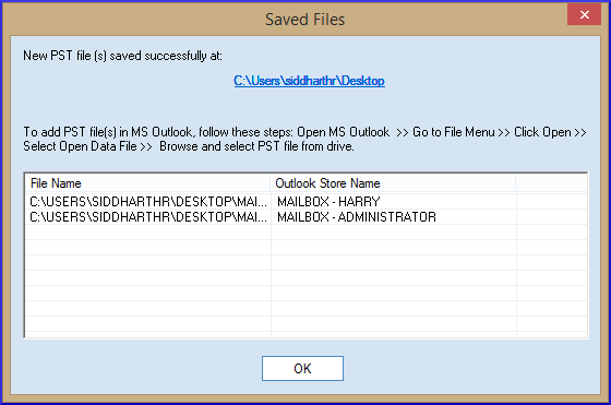 PST file successfully saved