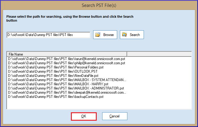 Select the desired PST file