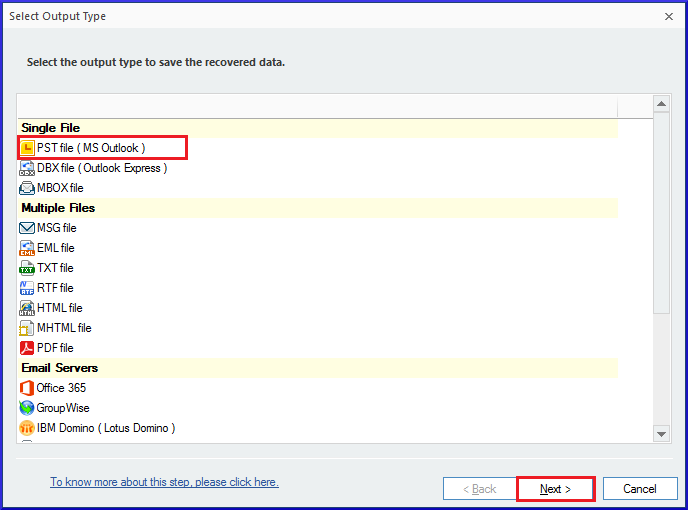 Select Output Type