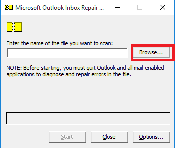 outlook PST repair browse
