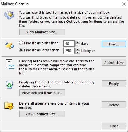 shrinking the PST file size