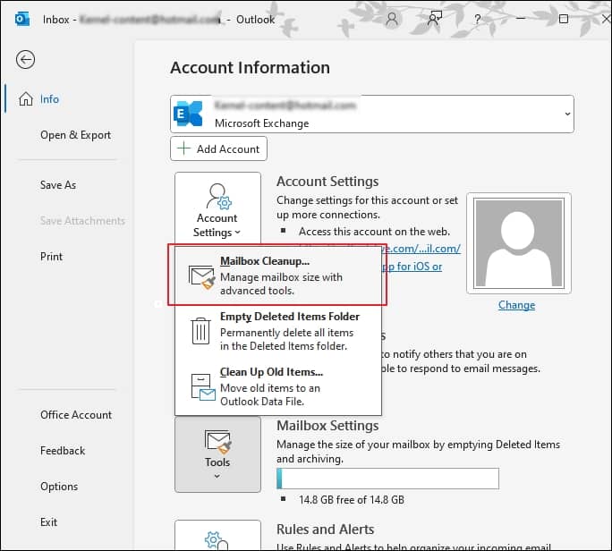 Open Outlook and click File