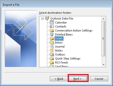 Select Outlook folder to save exported data