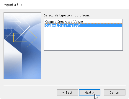 Select Outlook Data file