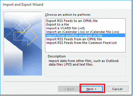 From Import and Export wizard