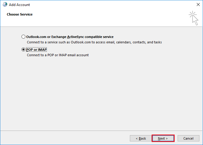 select POP or IMAP to connect