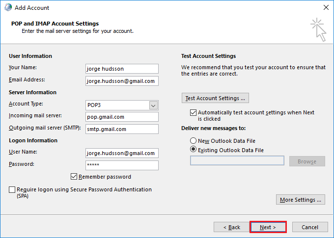 Select Existing Outlook Data File